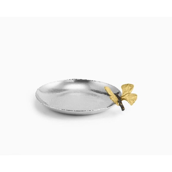 MichaelAram Butterfly Ginkgo Silver Stainless Steel Round Trinket Tray ONE PIECE - Picture 2 of 8